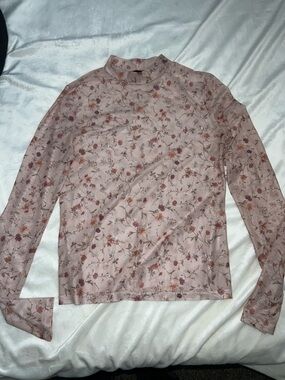 Sheer Floral Mock Neck Long-Sleeve Top - Pink